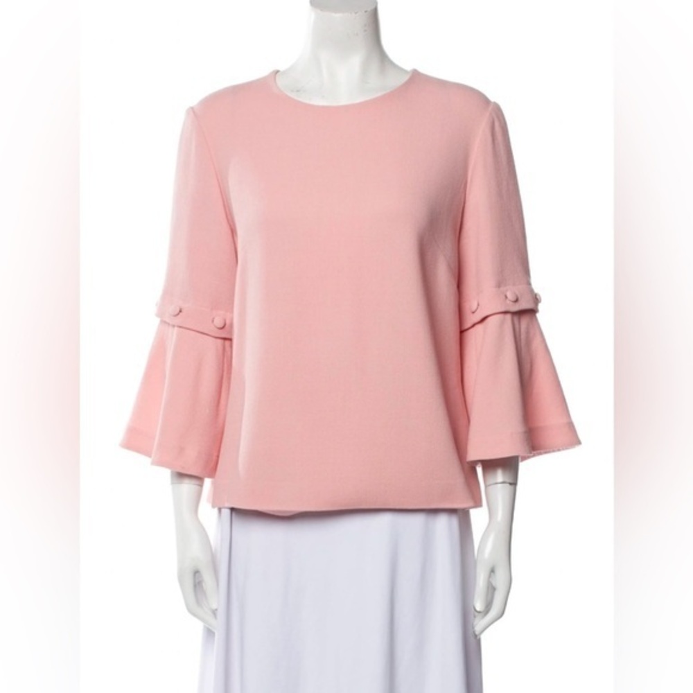 Lela Rose Size 4 • Pink Wool Crewneck Bell Sleeve Blouse Top.